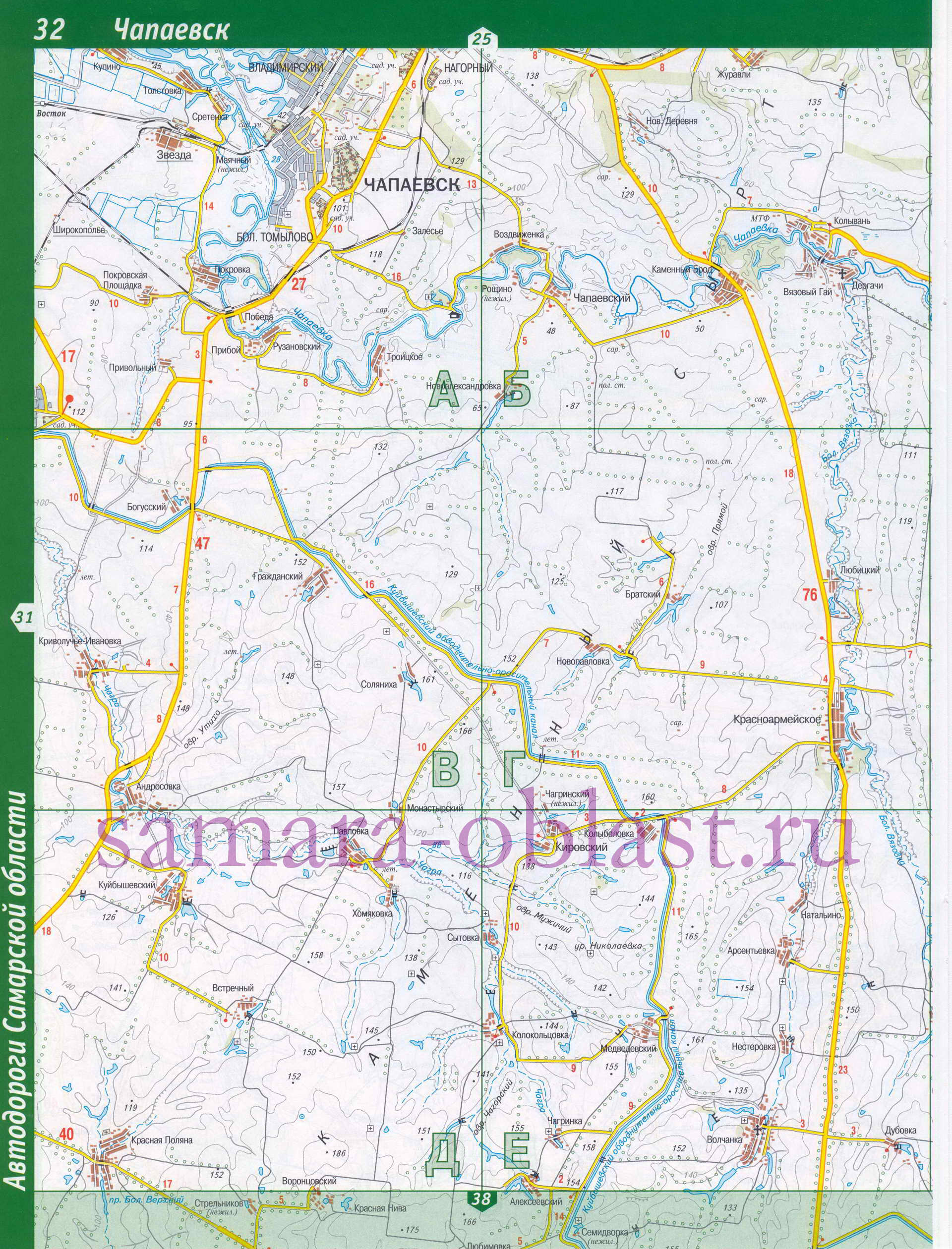 Карта Безенчукского района . Автодороги области - Безенчукский район, B1 - 
