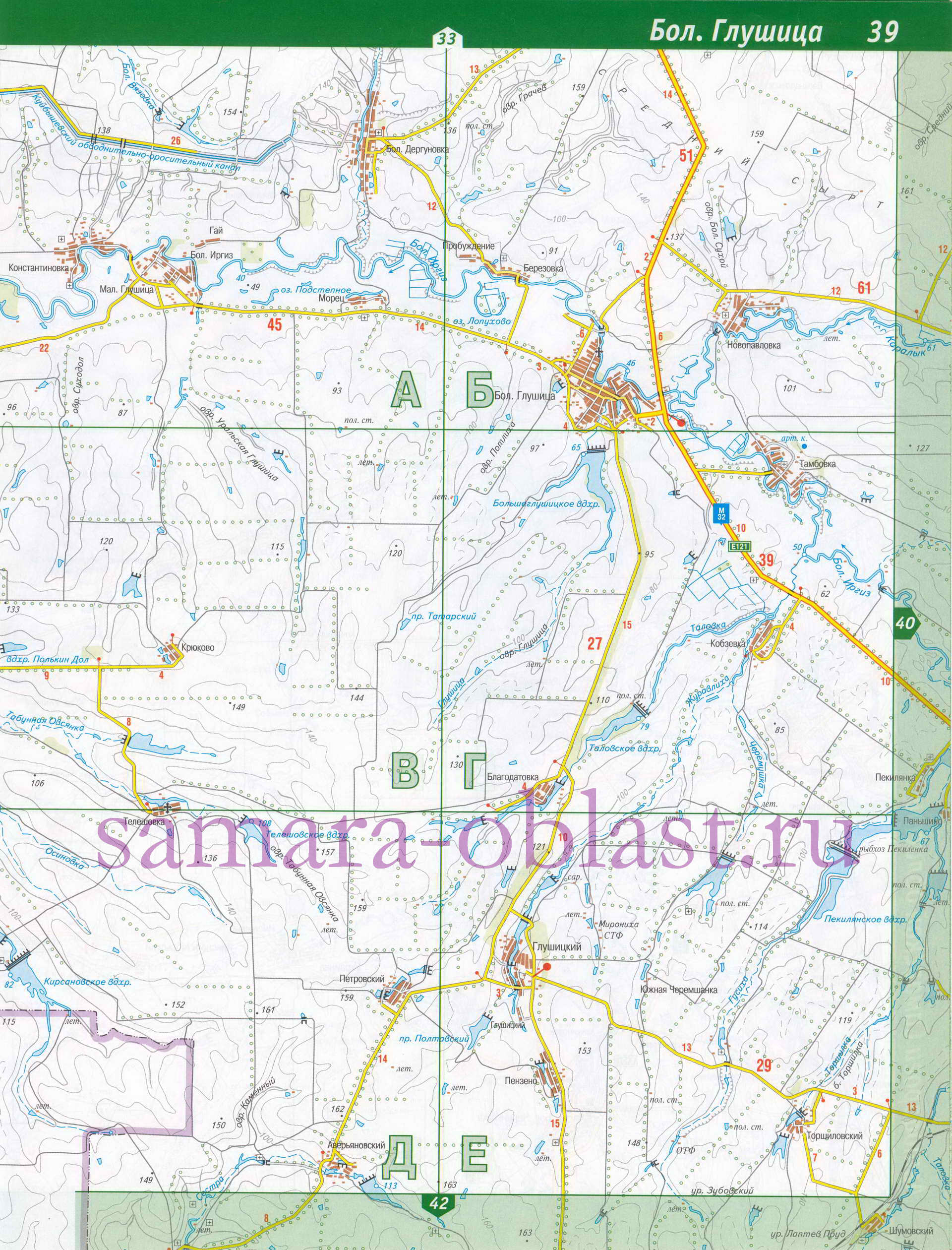 Карта Большечерниговского района. Топографическая карта - Большечерниговский район Самарской области, B0 - 
