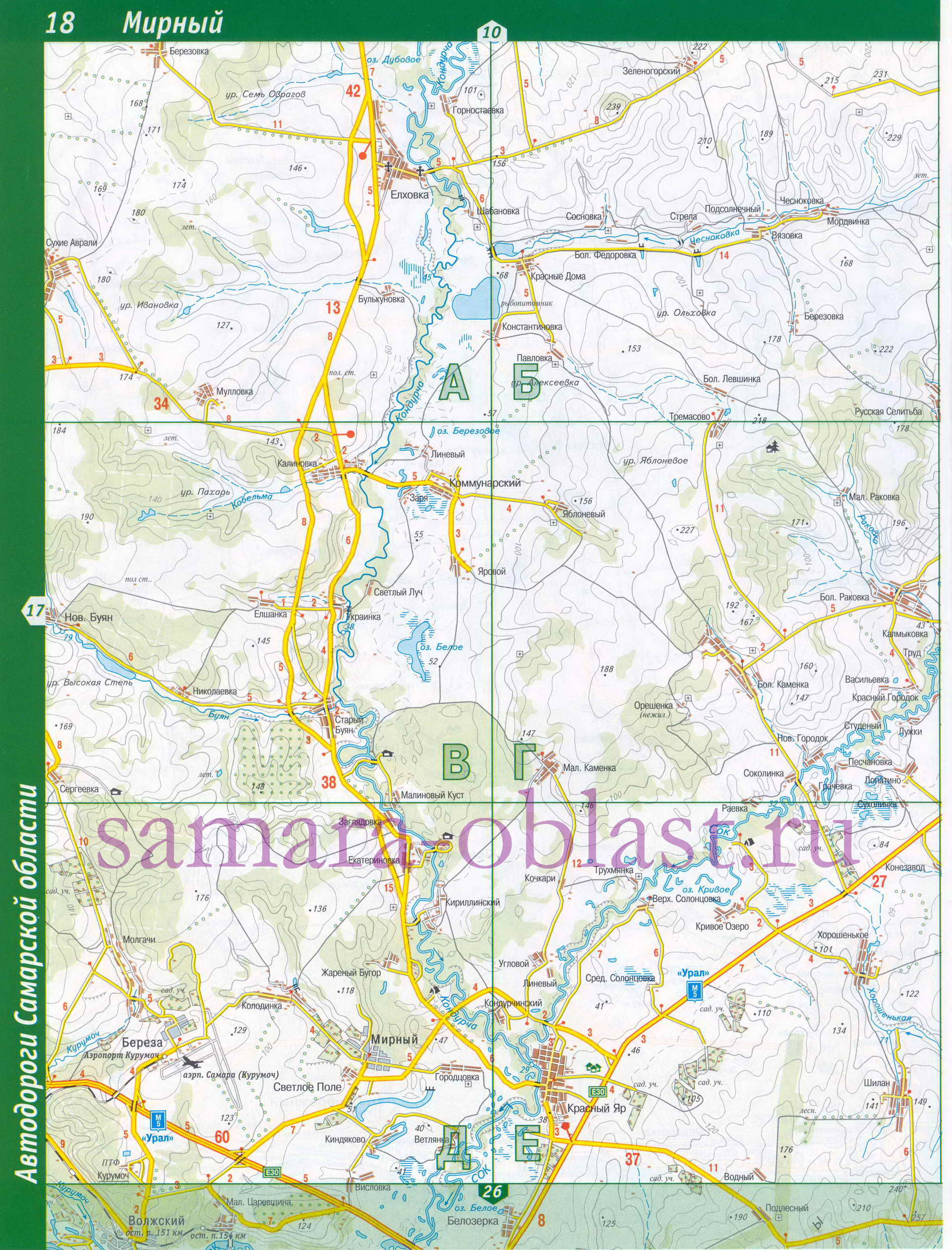 Карта Елховского района. Автомобильные дороги Самарской области - Елховский район, A1 - 
