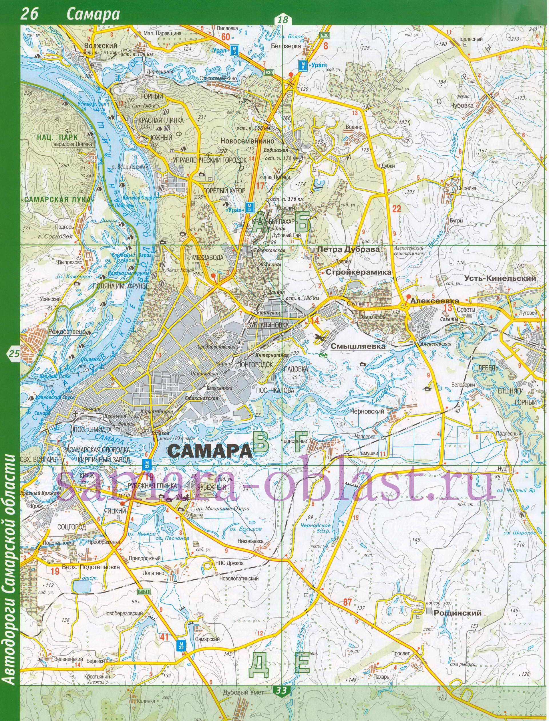 Карта Волжского района Самарской области. Автомобильные дороги - Волжский район, B0 - 