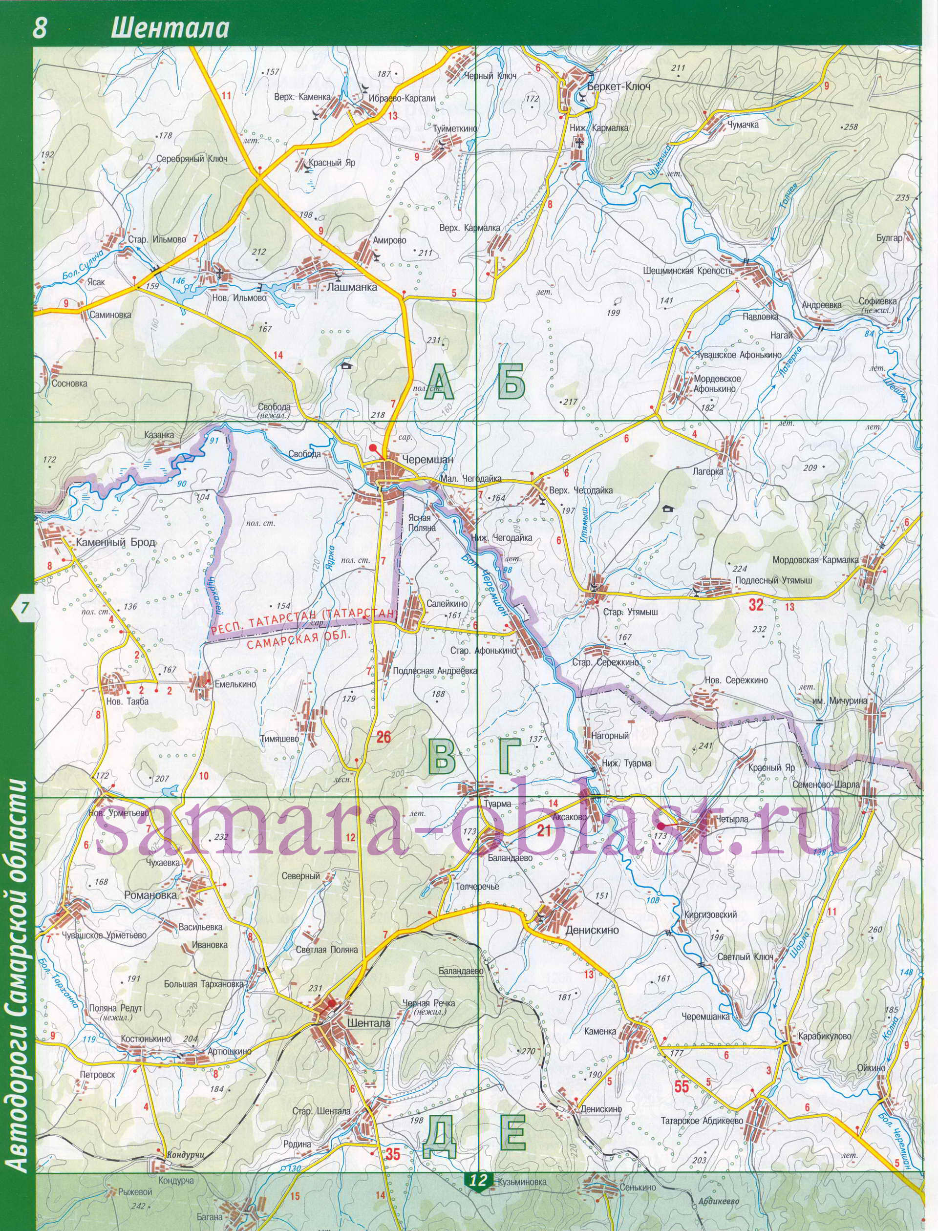 Карта Шенталинского района. Автодороги области - Шенталинский район, A0 - 