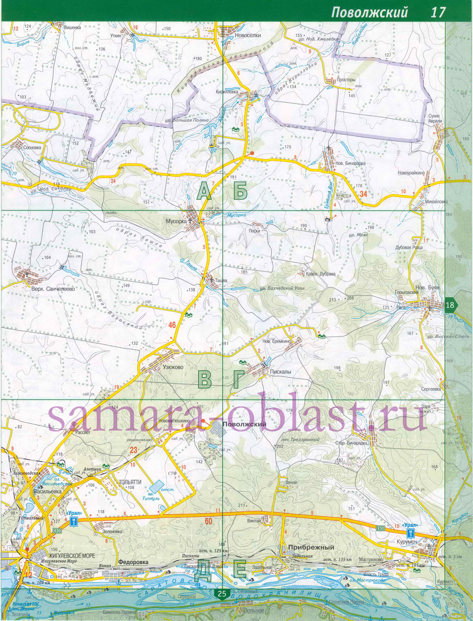 Карта Ставропольского района Самарской обл. Автомобильные дороги - Ставропольский район, B0 - 
