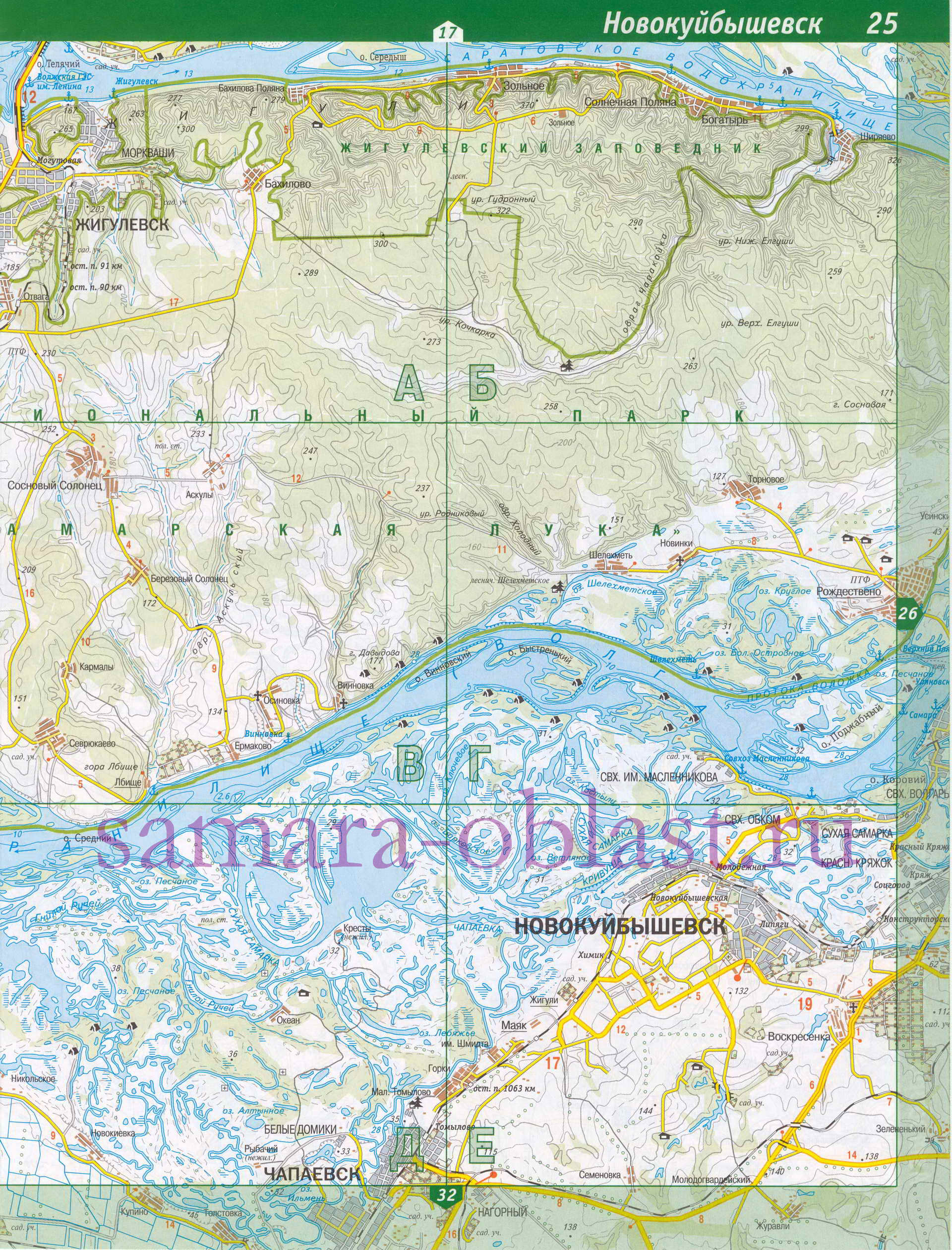 Карта Ставропольского района Самарской обл. Автомобильные дороги - Ставропольский район, B1 - 
