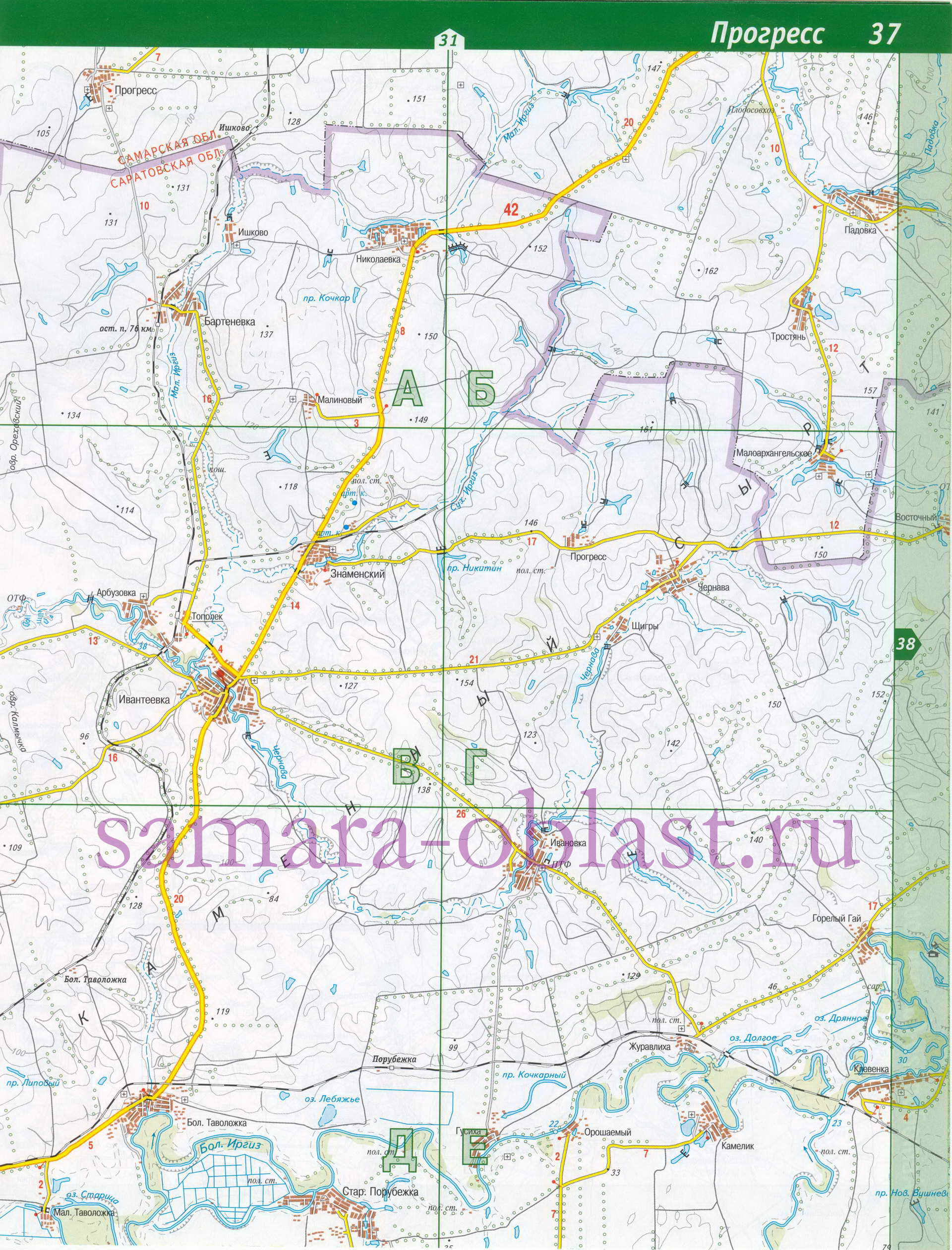 Карта Пестравского района. Схема автомобильных дорог - Пестравский район, A0 - 