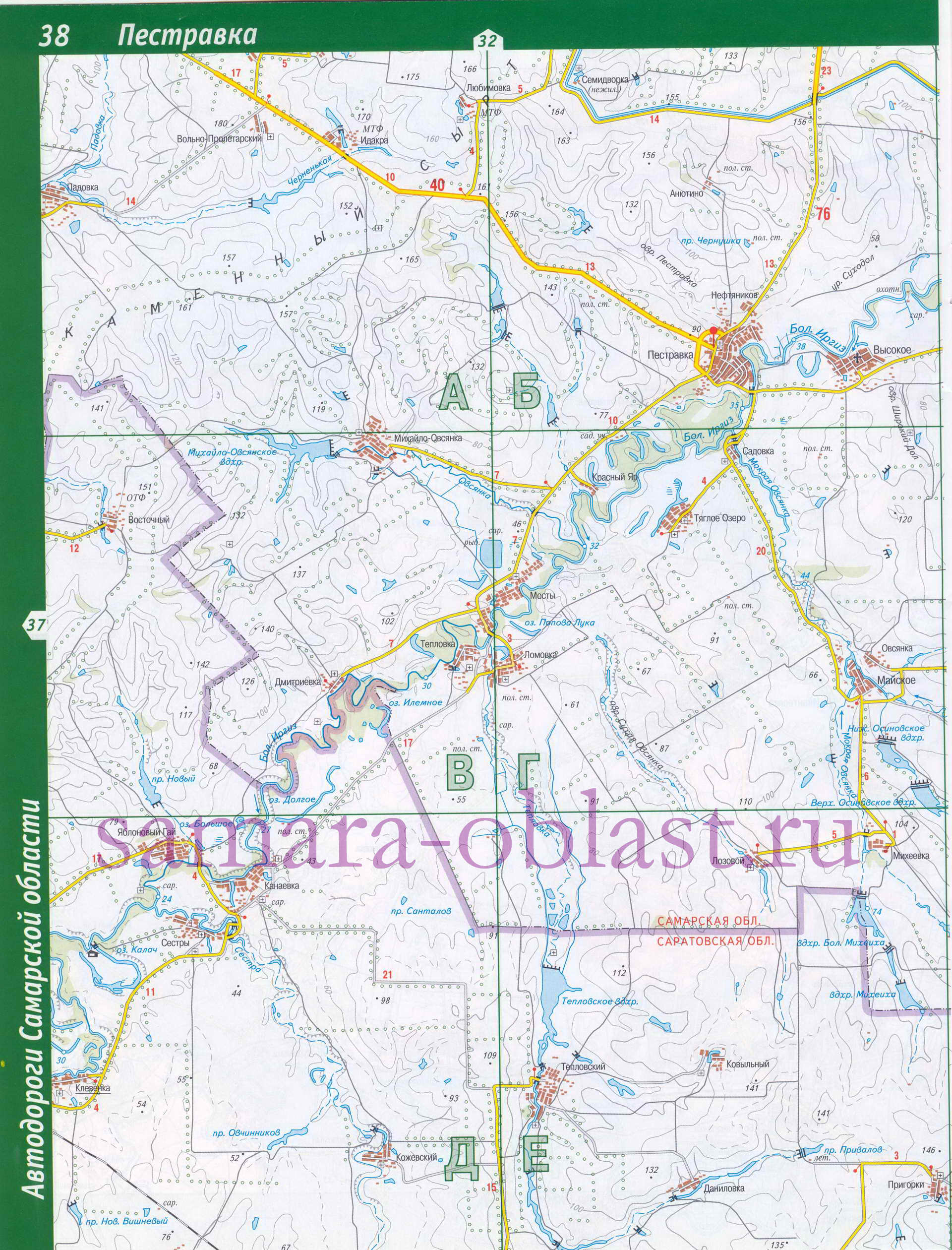Карта Пестравского района. Схема автомобильных дорог - Пестравский район, B0 - 