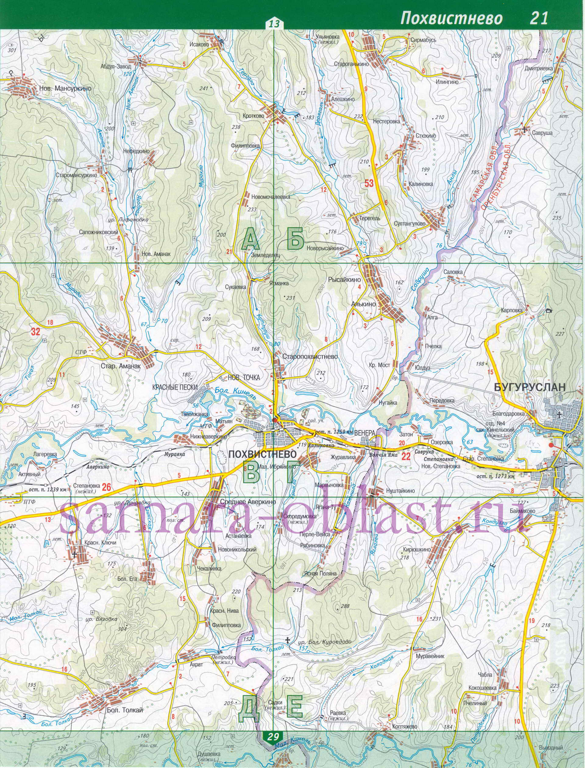 Карта Кинель-Черкасского района. Автодороги - Кинель-Черкасский район, B0 - 